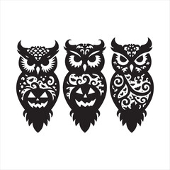 halloween owls vector silhouette sketch art logo illustration