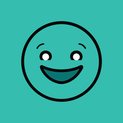 Fototapeta premium A cheerful teal emoji with a wide smile and bright eyes conveys happiness and positivity, perfect for expressing good vibes in digital communication