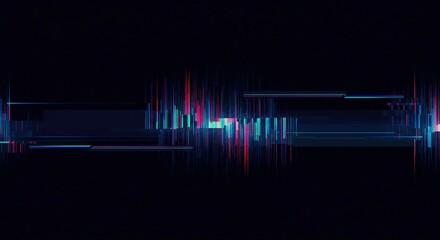 Abstract digital visualization of sound waves with vibrant blue and pink light effects on a dark background, representing data or audio processing.