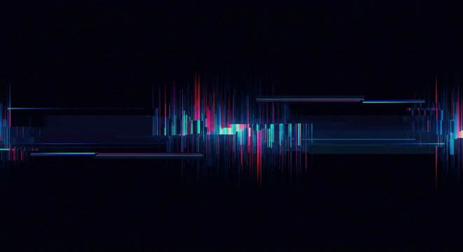 Abstract digital visualization of sound waves with vibrant blue and pink light effects on a dark background, representing data or audio processing.