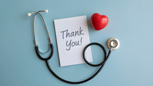 Express heartfelt gratitude to healthcare heroes with this medical stethoscope and heart symbol composition - Powered by Adobe