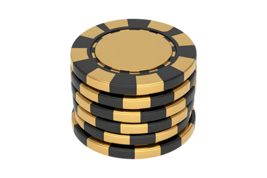 Stack of luxury gold and black casino poker chips symbolizing wealth, risk, and winning opportunities - Powered by Adobe
