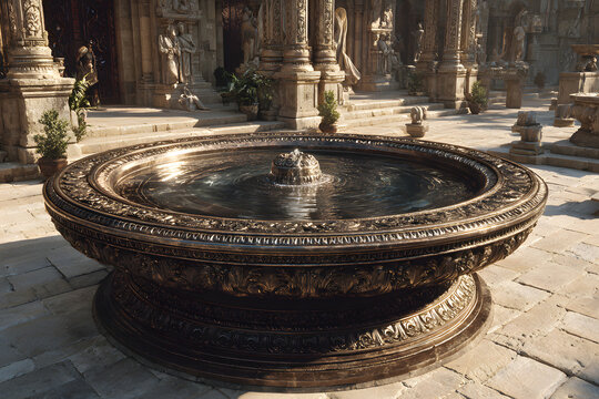 The brazen laver at the courtyard. Bible sanctuary i the wilderness, Old Testaent scripture structure oftabernacle, as described i the book of the Exodus. 3 rendering biblical illustation.