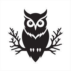 halloween owls vector silhouette sketch art logo illustration