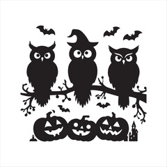halloween owls vector silhouette sketch art logo illustration
