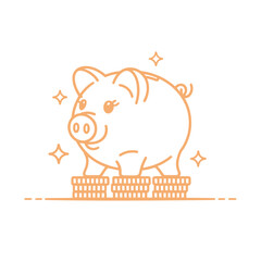 Piggy Bank Vector Illustration Saving Money Concept with Coins and Sparkle Elements