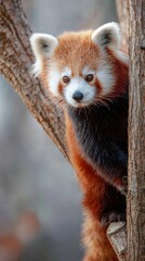 Fototapeta premium Adorable red panda perched on a tree branch in natural habitat