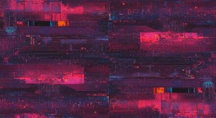Abstract digital art, vibrant magenta and purple hues, fragmented shapes, and textured brushstrokes.