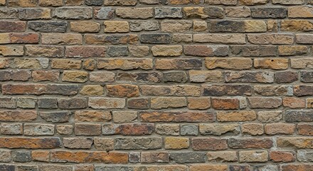 Obraz premium Close-up of a brick wall featuring a variety of colors and textures.