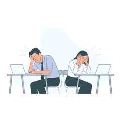 Tired Student Vector Illustration Exhausted Man Studying with Books and Laptop Overwhelmed with Work