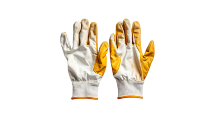 Used work gloves protecting hands during manual labor on transparent background