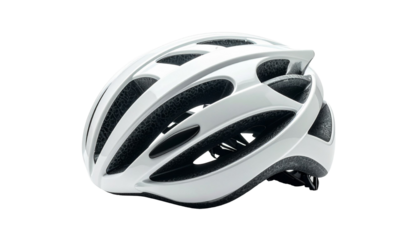 White bicycle helmet isolated on transparent background promoting cycling safety