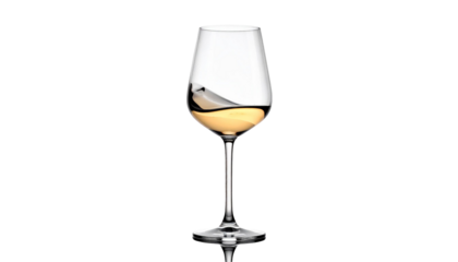 Glass of white wine swirling on transparent background