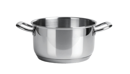 Empty stainless steel cooking pot on transparent background
