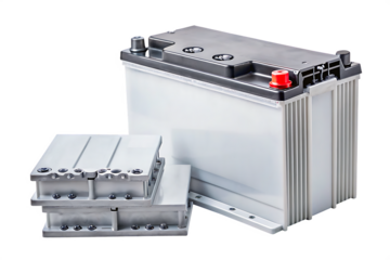 Car battery and power cells on white background png isolated on a transparent background