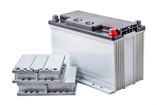 Car battery and power cells on white background png isolated on a transparent background
