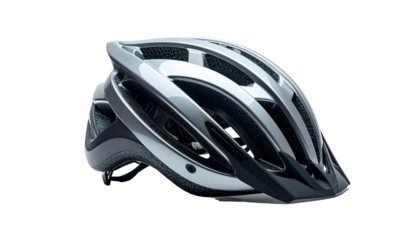 Modern gray and black bicycle helmet isolated on transparent background