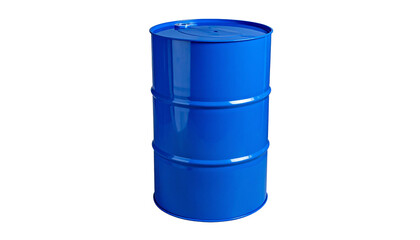 Blue metal barrel isolated on transparent background representing storage and industry