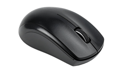 Black wireless computer mouse on transparent background