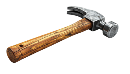 Claw hammer with wooden handle on transparent background
