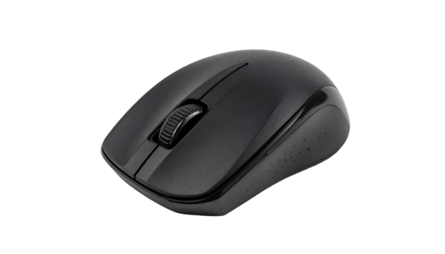 Wireless black computer mouse isolated on transparent background