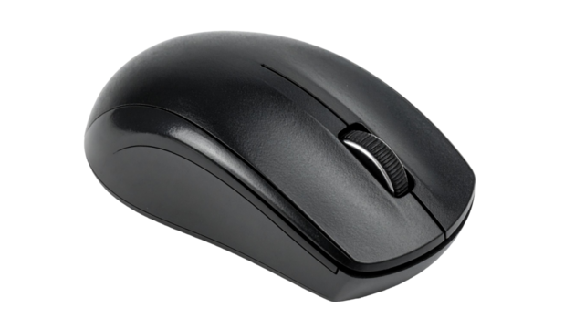 Black wireless computer mouse on transparent background - Powered by Adobe
