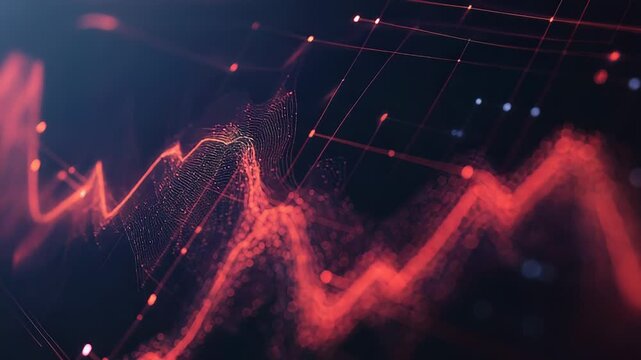 Red digital wave flowing in cyberspace with binary code