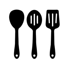Minimalist illustration of three kitchen utensils commonly used for cooking food