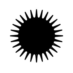 Abstract black spiky figure resembling a sun or coronavirus on white background