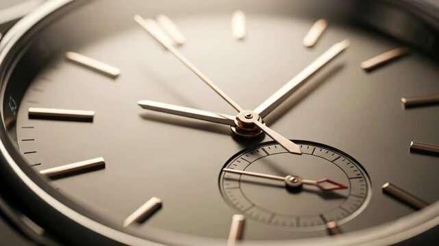 Close-up of Luxury Watch Face with Ticking Second Hand - Extreme close-up shot of a sophisticated wristwatch face, showcasing the intricate detail of the hands and markers.
