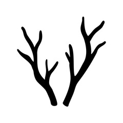 Simple black silhouette of deer antlers on a white background image