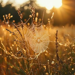 Delicate sunrise spiderweb