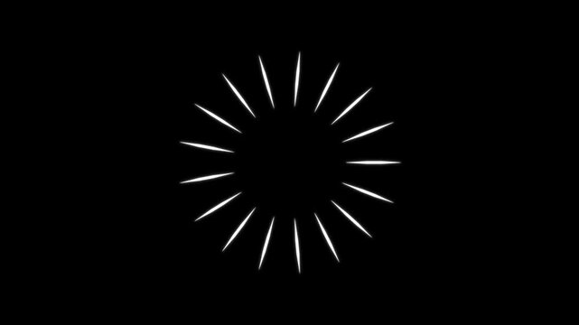 Circle firework display animation over a solid black background. Geometric firework circle burst pop-up with Bursts And Sparks. Fireworks circle blast in celebration projects and promotional visuals