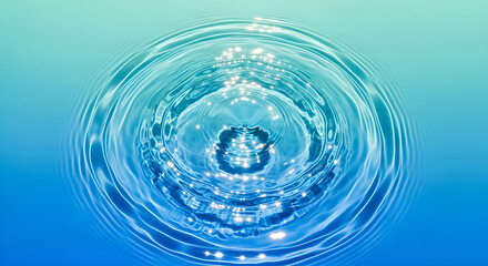 Fresh water drop ripples sparkling blue gradient background