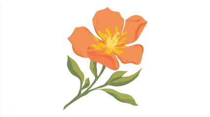 Simple illustration of an orange flower with green leaves.