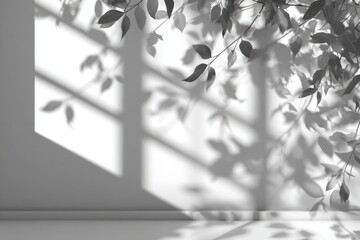 shadow overlay effects of realistic window and tree branch shadow with light blur on transparent background, Summer sunlight and shadow overlay effect