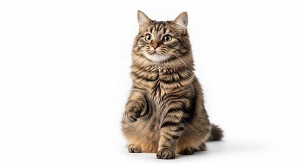 Playful Tabby Cat Posing Against a Blank Background.