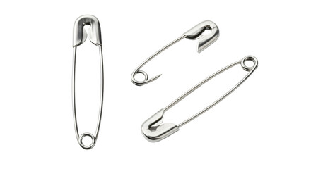 Three Silver Safety Pins Arranged on a White Background.