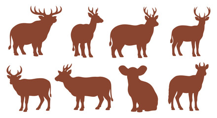 Majestic Deer Silhouettes, Vector Art A Collection of Noble Stags and Does, Wildlife Illustrations