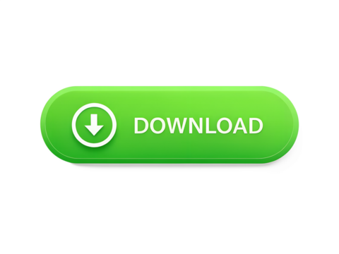 Green download button with arrow isolated on transparent background for websites and applications design use