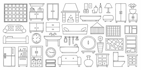 Collection of Line Art Icons for Home Furniture and Fixtures home decor interior design