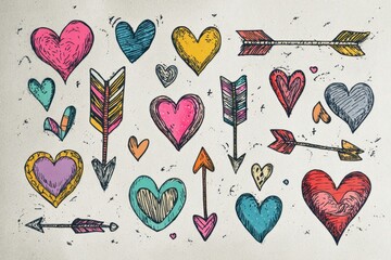 vector illustration hearts and arrows, Kids hearts and arrows doodle