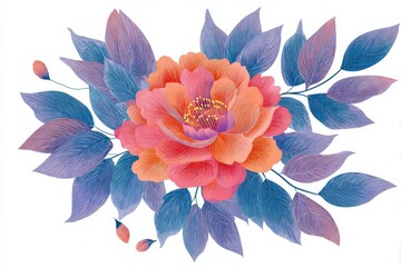 vector illustration of colorful flower and leaves isolated
