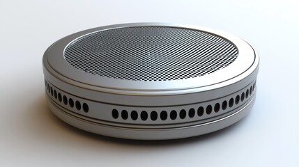 Round, metallic speaker grille
