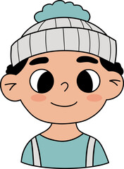 Happy Boy in Hat. Male Portrait Drawing