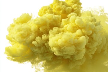 Yellow smoke cloud transparent PNG, isolated background cutout. Sulfur color thick smoke screen effect