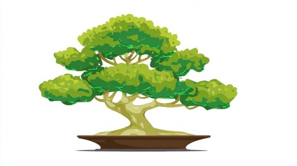 Obraz premium Bonsai tree in a brown pot with lush green leaves.