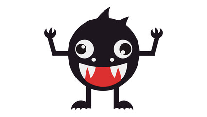 funny cartoon monster icon with a big smile with hands up