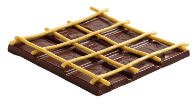 Indulge in Decadence A Luscious Chocolate Bar Adorned with a Golden Lattice Pattern Against a Transparent Backdrop - Powered by Adobe