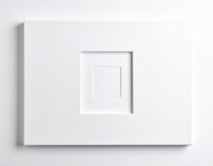White square sculpture nested within a larger square in a minimalist art studio